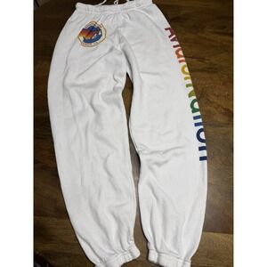 Aviator Nation Jogger Sweatpants Womens  White Fleece Rainbow Logo Made USA XS